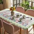 thumbnail image 3 of Sage Green Bunny Easter Table Cloths for 4 Foot Rectangle Tables, Eggs Spring Floral Rabbits Wooden Patio Waterproof Elastic Fitted Tablecloths, Washable Rectangular Table Cover for Camping, 3 of 8