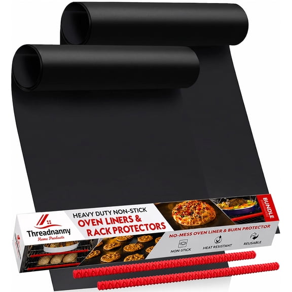 ThreadNanny Nonstick Reusable Large Oven Liner Mats and Silicone Oven Rack Protector Guard 2-Pack