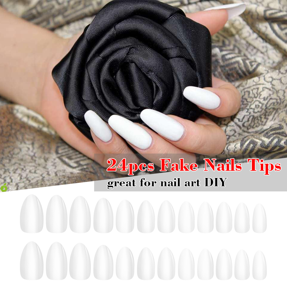 Fake Nails Tips 24pcs 12 Different Size Natural Short False Nails Tips