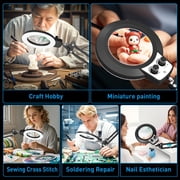 KIRKAS Magnifying Glass with Light, Long Swing Arm, Any Color Modes & Stepless Dimming LED Magnifying Lamp with Clamp, Memory Function Lighted Magnifier for Crafts, Reading, Hobby, Close Work