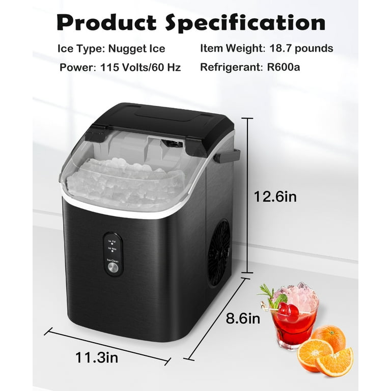 JOY PEBBLE 33lbs Countertop Ice Maker, Crushed Nugget Ice Type with Scoop,  Cubes Ready in 10 Mins, Red 