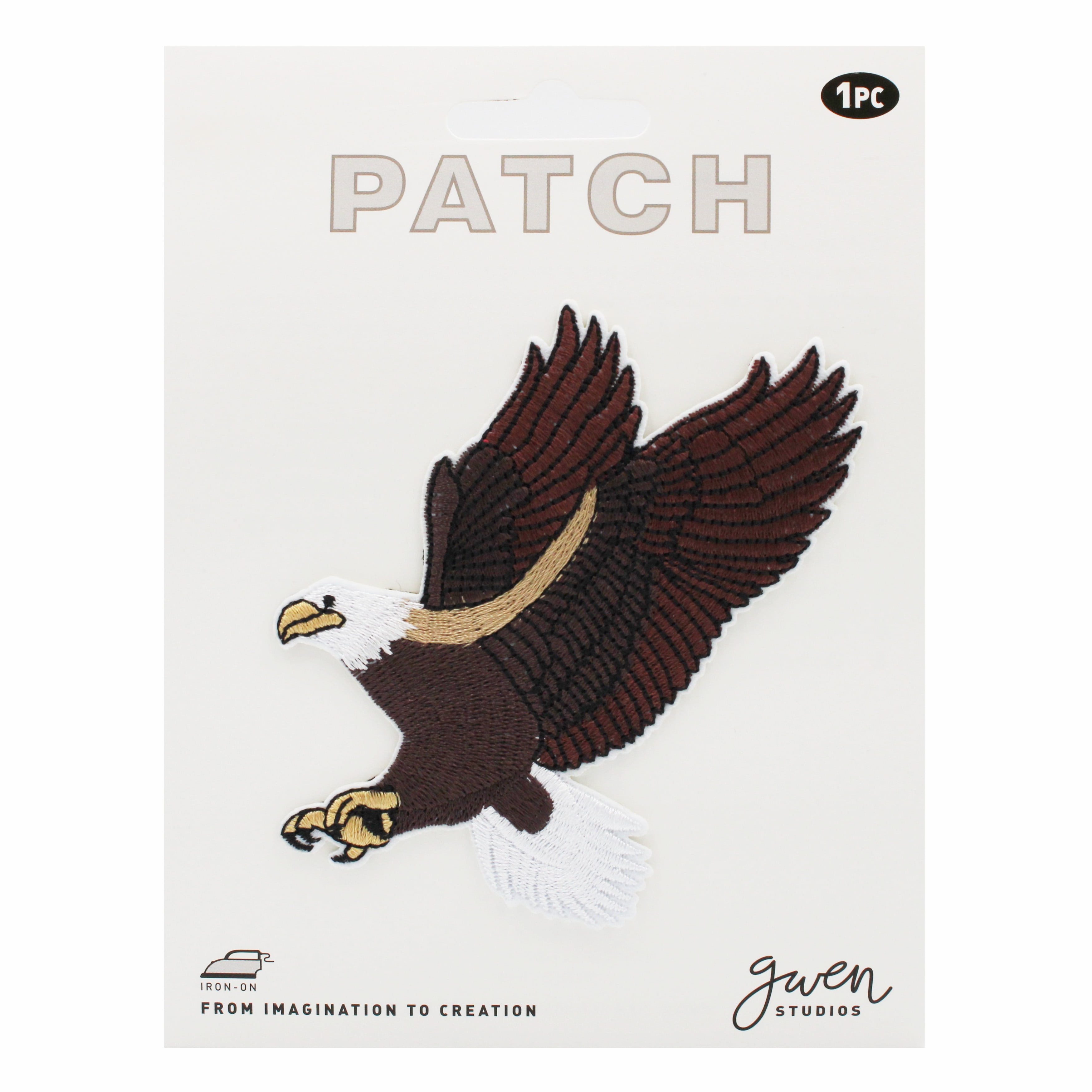 Gwen Studios Embroidered American Eagle Iron-on Patch Applique, Brown, 2.8" x 4.25"