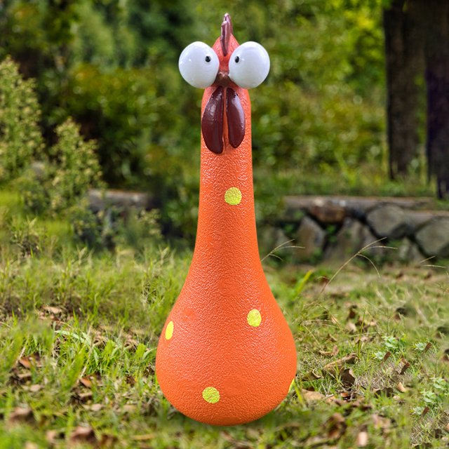 Estatua de pollito de ojo grande de color de resina adorno de jardín de arte de pollo de cuello largo (naranja)