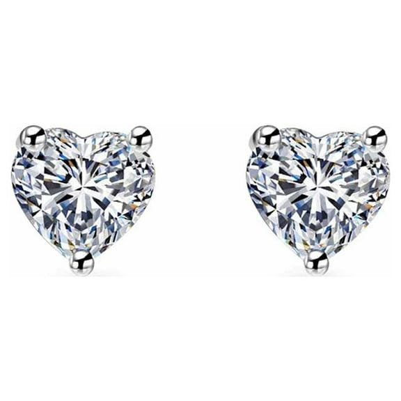 Paris Jewelry 14K White Gold Heart Created Diamond Stud Earrings – 4MM Push-Back for Women and Men plated
