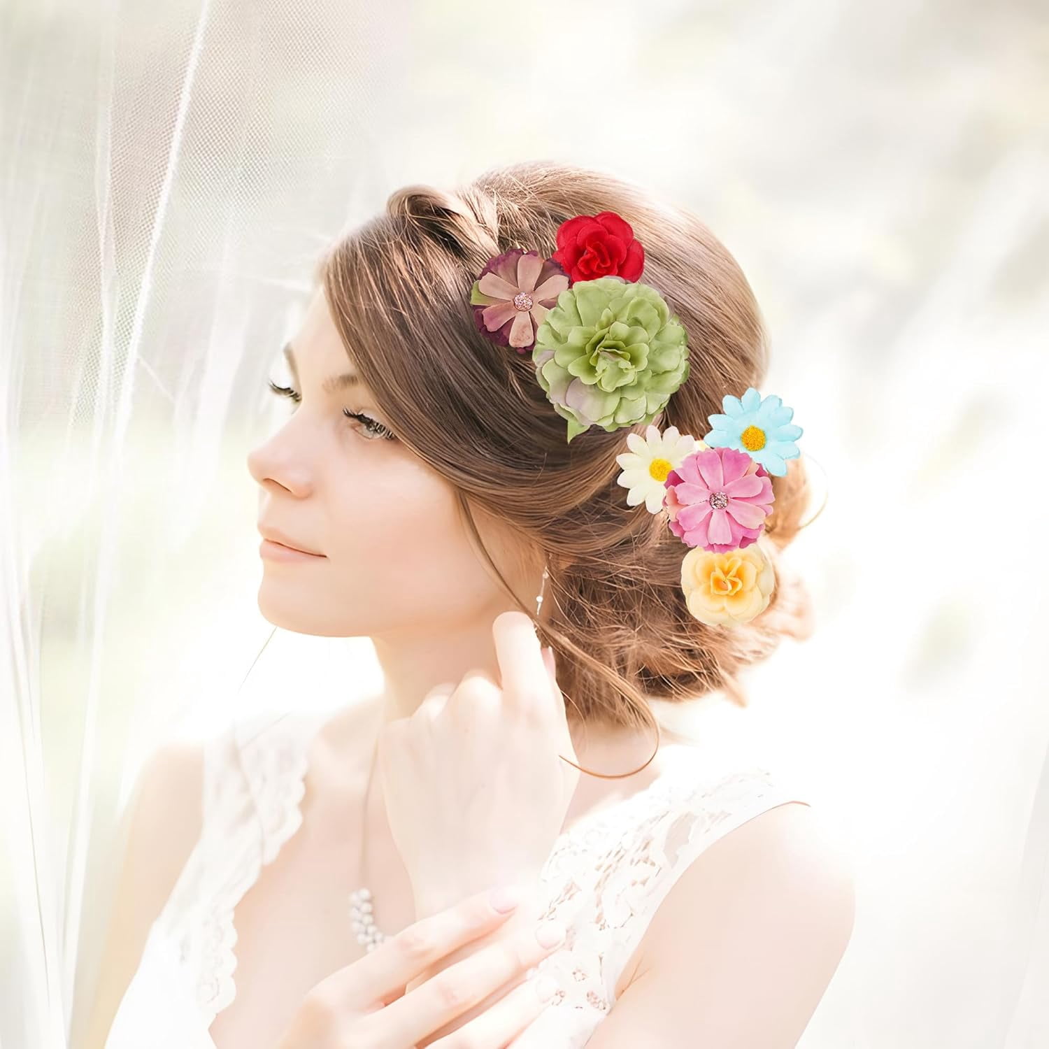 210 Pcs Mini Silk Flower Heads Small Fake Rose Daisy Faux Flowers Bulk for Crafts Artificial