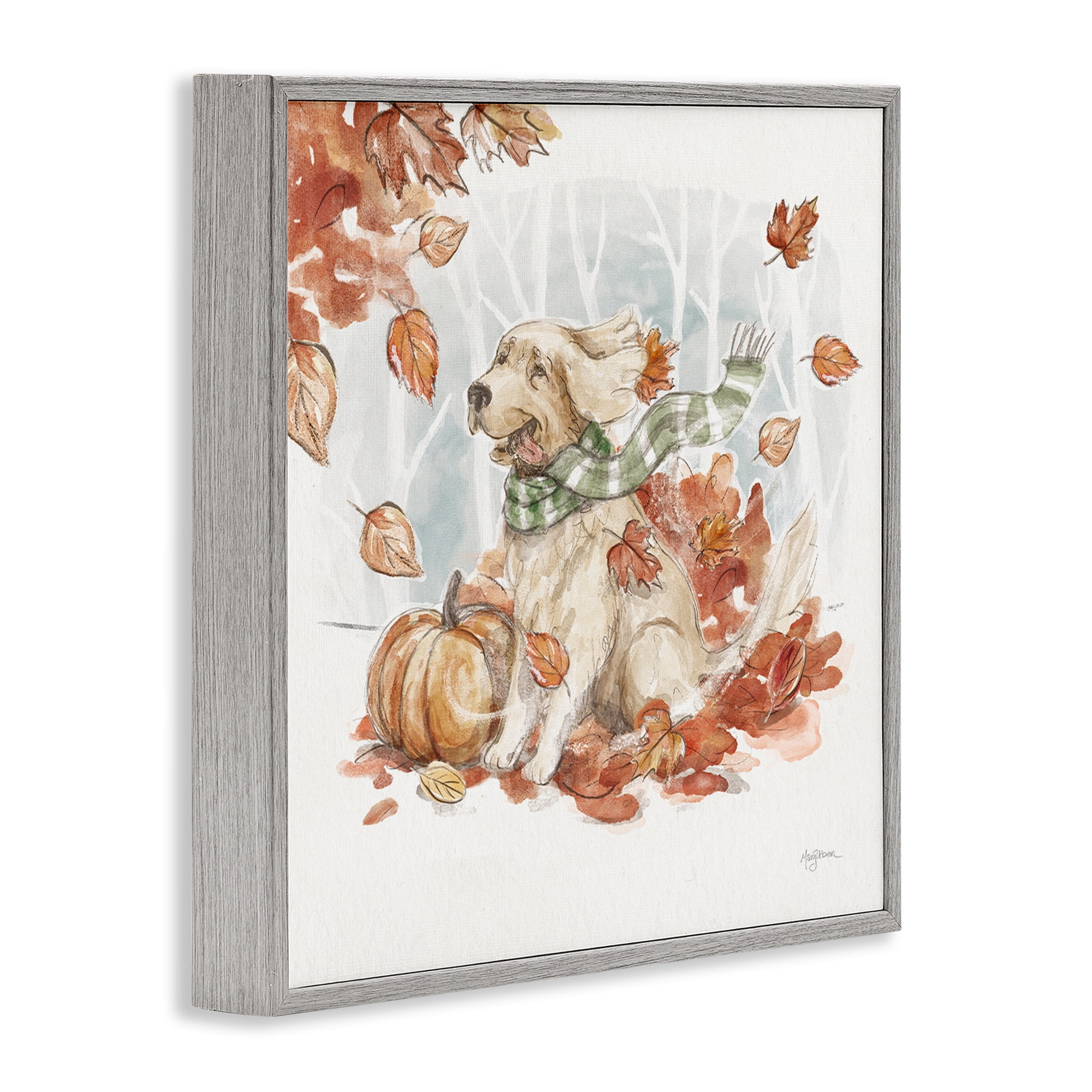 Stupell Industries Happy Autumn Labrador Holiday Painting Gray Framed Art Prints Wall Art, 24 x 24
