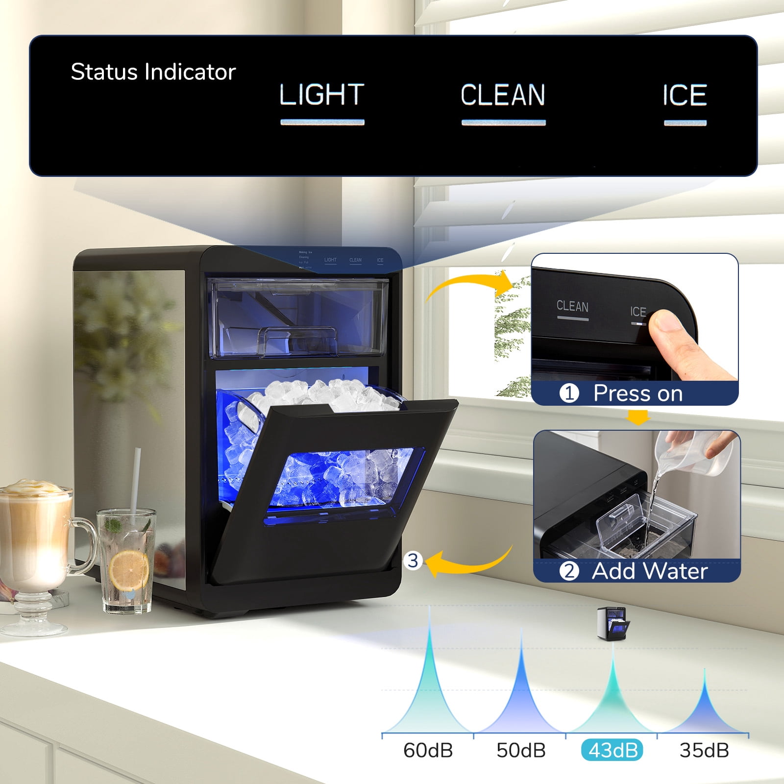 Gymax Portable Nugget Ice Maker Countertop w/ Self-Cleaning One-Touch Operation