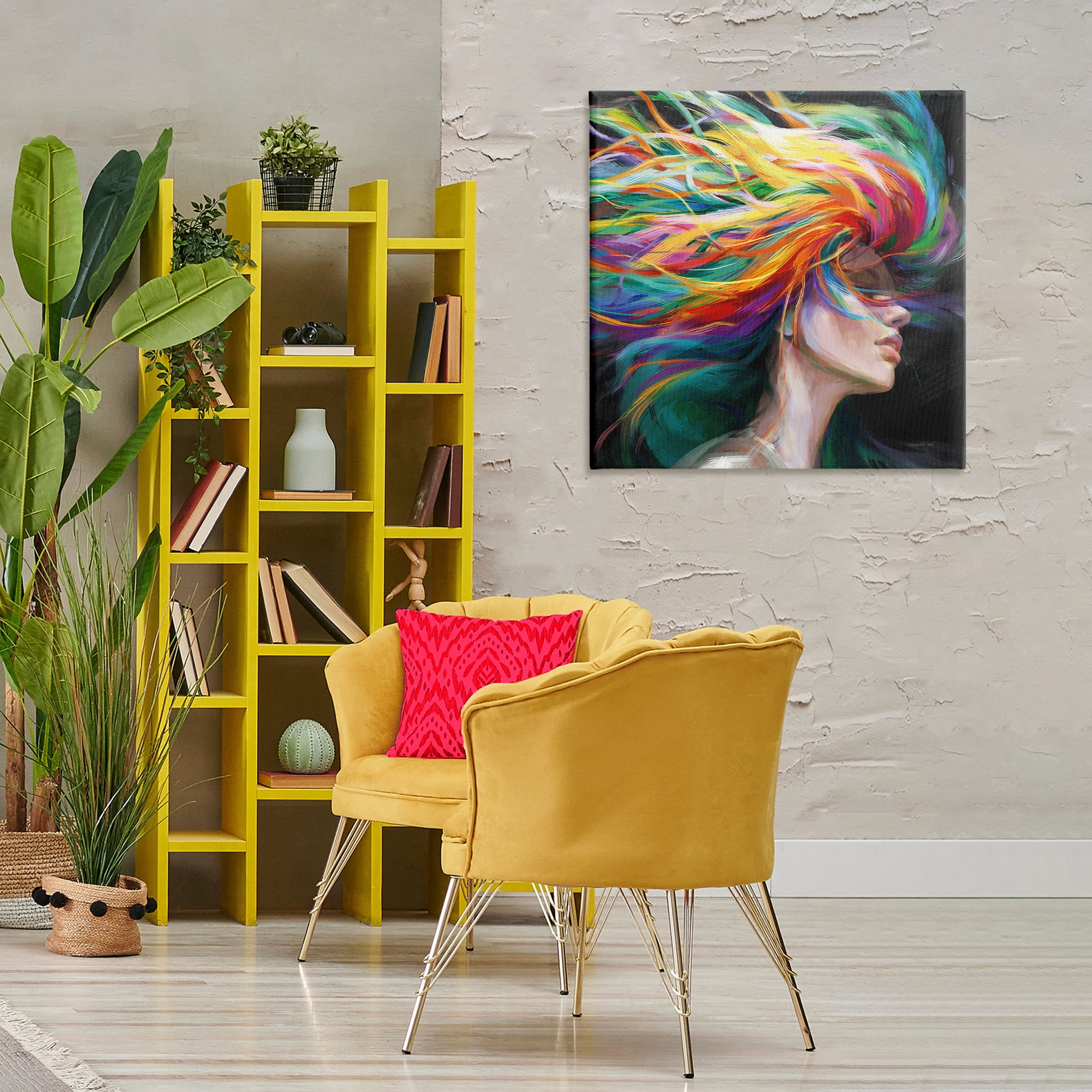 Stupell Industries Woman with Rainbow Hair People Painting Wrapped Canvas Art Print Wall Art, 30 x 30