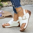 thumbnail image 4 of Yyuenw Women Open Toe Thong Wedge Slides PU Slip On Summer Outdoor Walking Sandals, 4 of 9