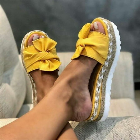 

Women Slippers 2022 Summer Platform Wedges Mid Heels Bow Tie Peep Toe Fashion Slides Beach Outdoor Ladies Shoes Zapatos De Mujer
