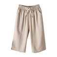 thumbnail image 3 of SNKSDGM Women's Plus Linen Pants Women Petite Length Cargo Pants Women Jeans Baggy Women's Summer Solid Color Drawstring Pocket Versatile Elastic Waist Design Casual Cropped Pants, 3 of 3