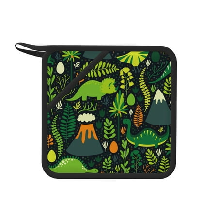 

1 Pc Silicone Anti-Hot Hot Pads Oven Mitts Heat Resistant Pot Holders With Pockets Non Slip Oven Glove Potholder For Kitchen Cooking Bbq Baking 7.1in Vector Pattern Different Dinosaurs