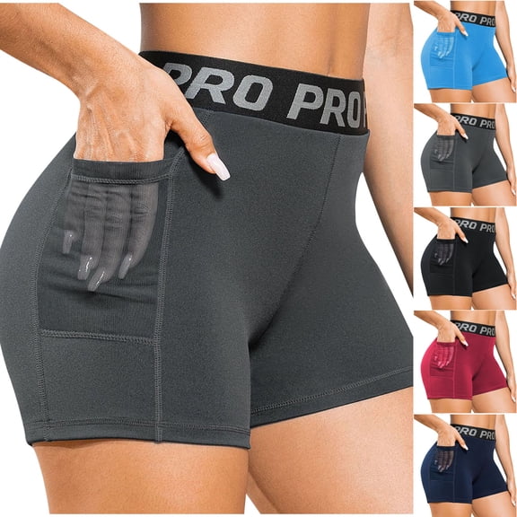 Jacenvly New Biker Shorts for Women Summer New Style Letter Print High Waisted Shorts Leggings with Pocket Stretchable Elastic Waist Biker Shorts Plus Size