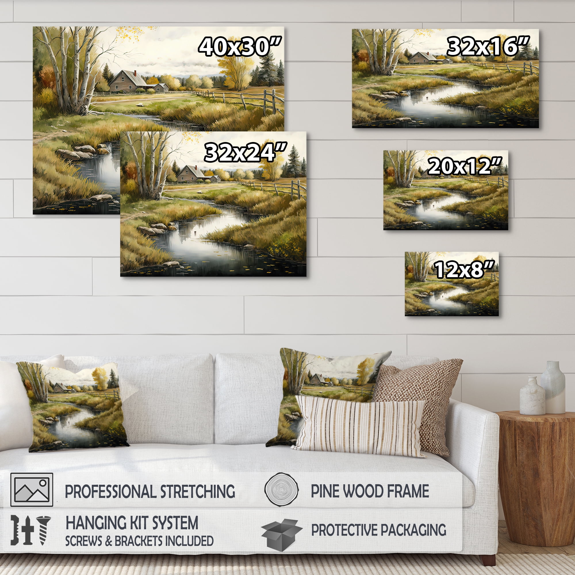 Designart Small River To The Barn Canvas Wall Art