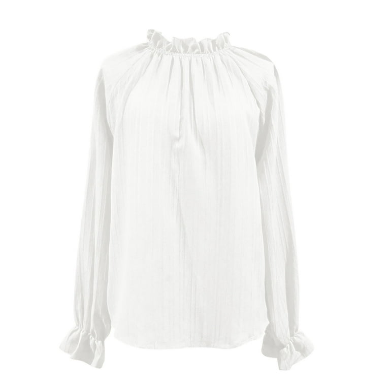 UYISJ Women's Frill Mock Neck Pleated Tops Puff Long Sleeve Ruffle