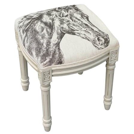 Horse Upholstered Wooden Vanity Stool, Antique White