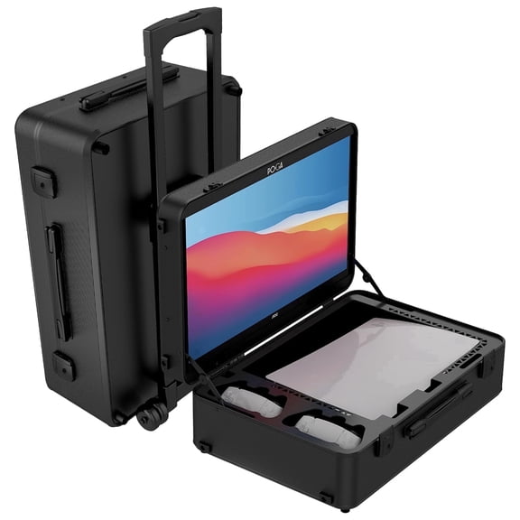 POGA LUX compatible with 5 Premium Portable Console Travel Case incl. Trolley and 24‘‘ AOC Gaming Monitor - Black