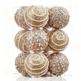 thumbnail image 2 of Champagne Gold Christmas Ball Ornaments, 2.36in 12Pcs Pearl Beaded Glitter Baubles, Shatterproof Foam Hanging Balls, Gold And White Style for Christmas Tree and Festive Decor, 2 of 7
