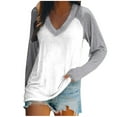 thumbnail image 2 of EQWLJWE Hauts à Manches Raglan pour Femmes Grande Taille à Blocs de Couleur Col en V Chemises à Manches Longues Raglan Chandails en Molleton Décontractés d'Automne Hauts à Manches Raglan de Vacances, 2 of 4
