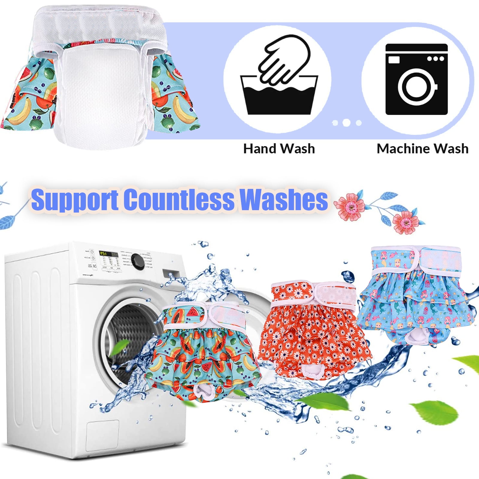 Dog Diapers for Female, 3pk Washable Puppy Diaper,  Reusable Heat Panties for Female Doggy in Period/Incontinence, Water Absorbent Pet Sanitary Wraps Pants for Small Medium Large Dogs, M