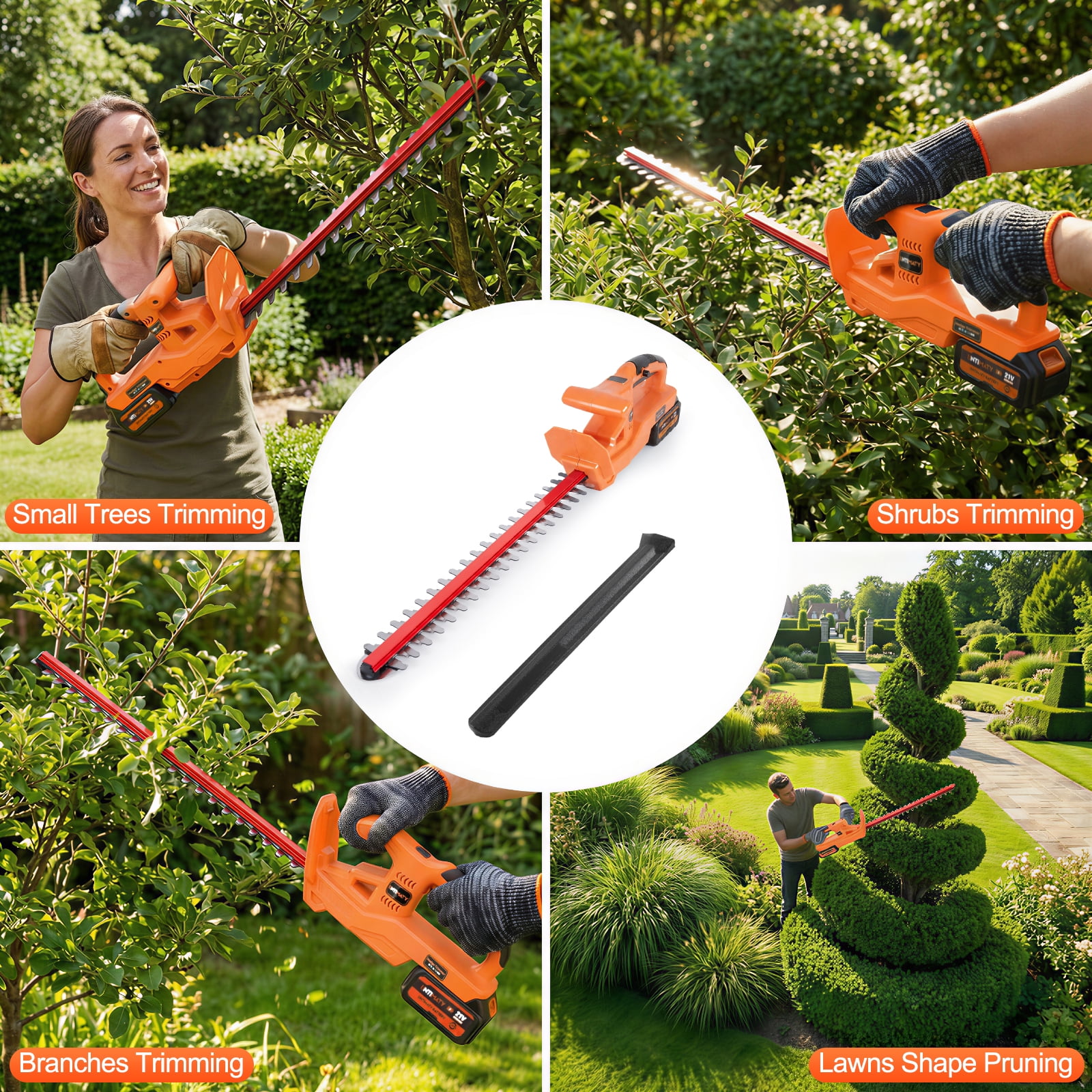 21V Cordless Hedge Trimmer with 21" Dual-Action Blade, UNTIMATY Electric Hedge Cutter with 3.0Ah Battery and Fast Charger for Garden, Shrub, Grass and Lawn, Orange