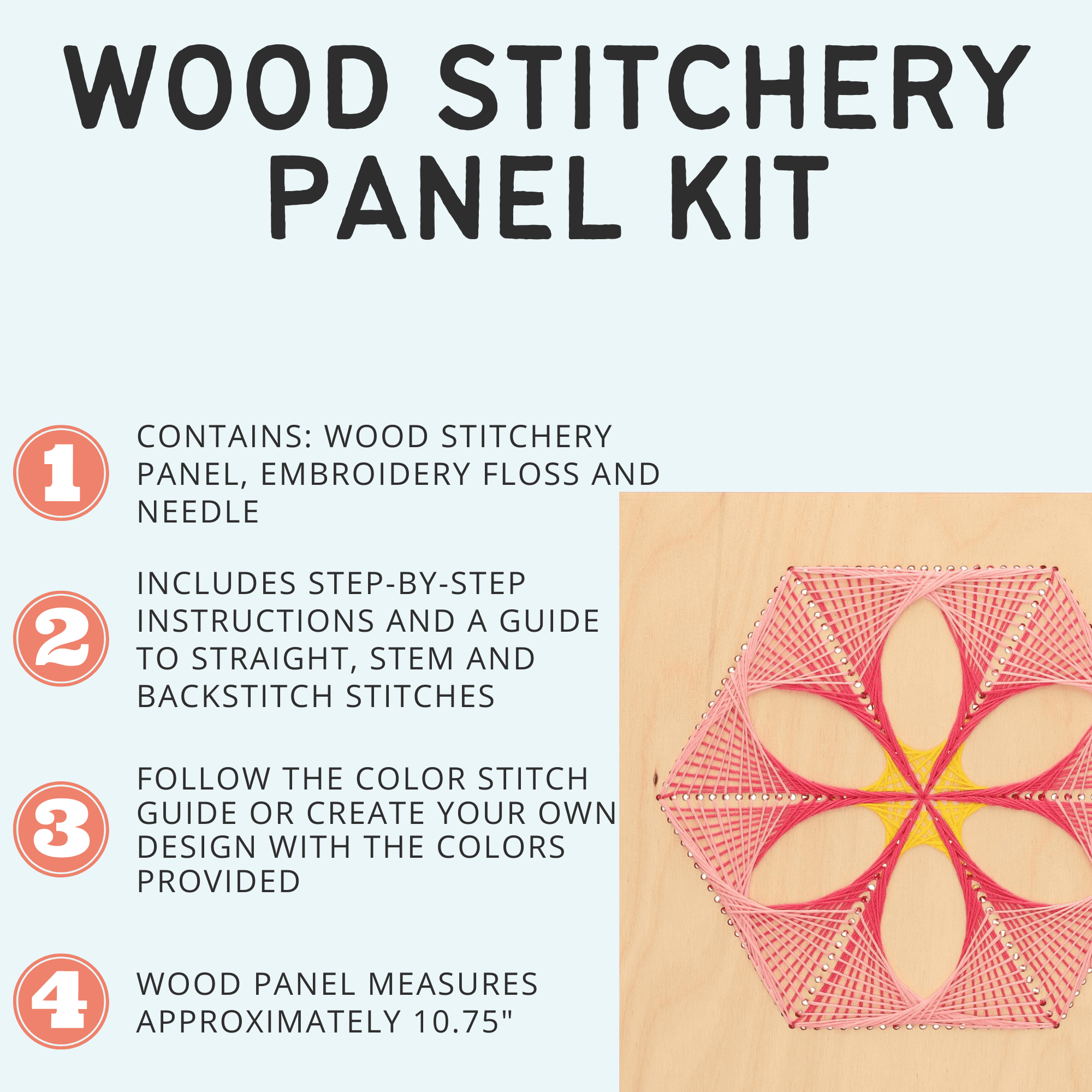 Wood Stitched String Art Kit with Shadow Box Hexagon Flower