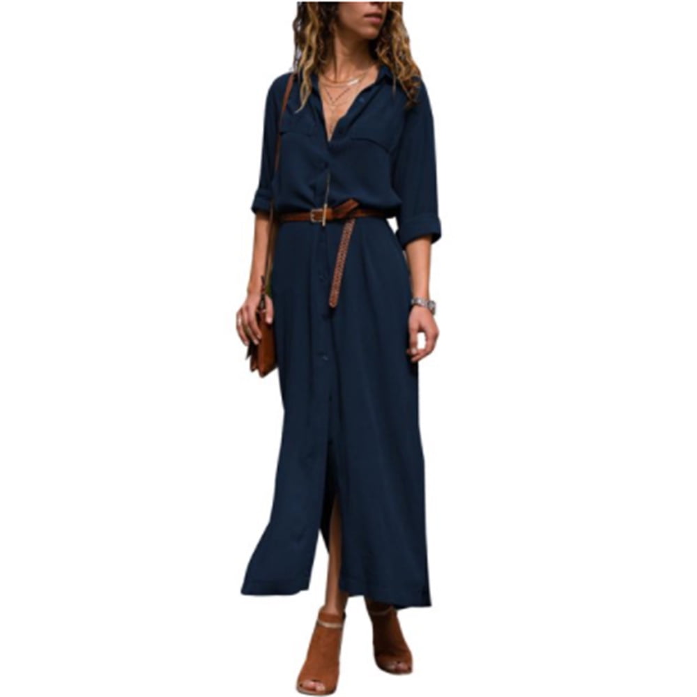 Yobecho Women's Buttoned Shirt Dress 