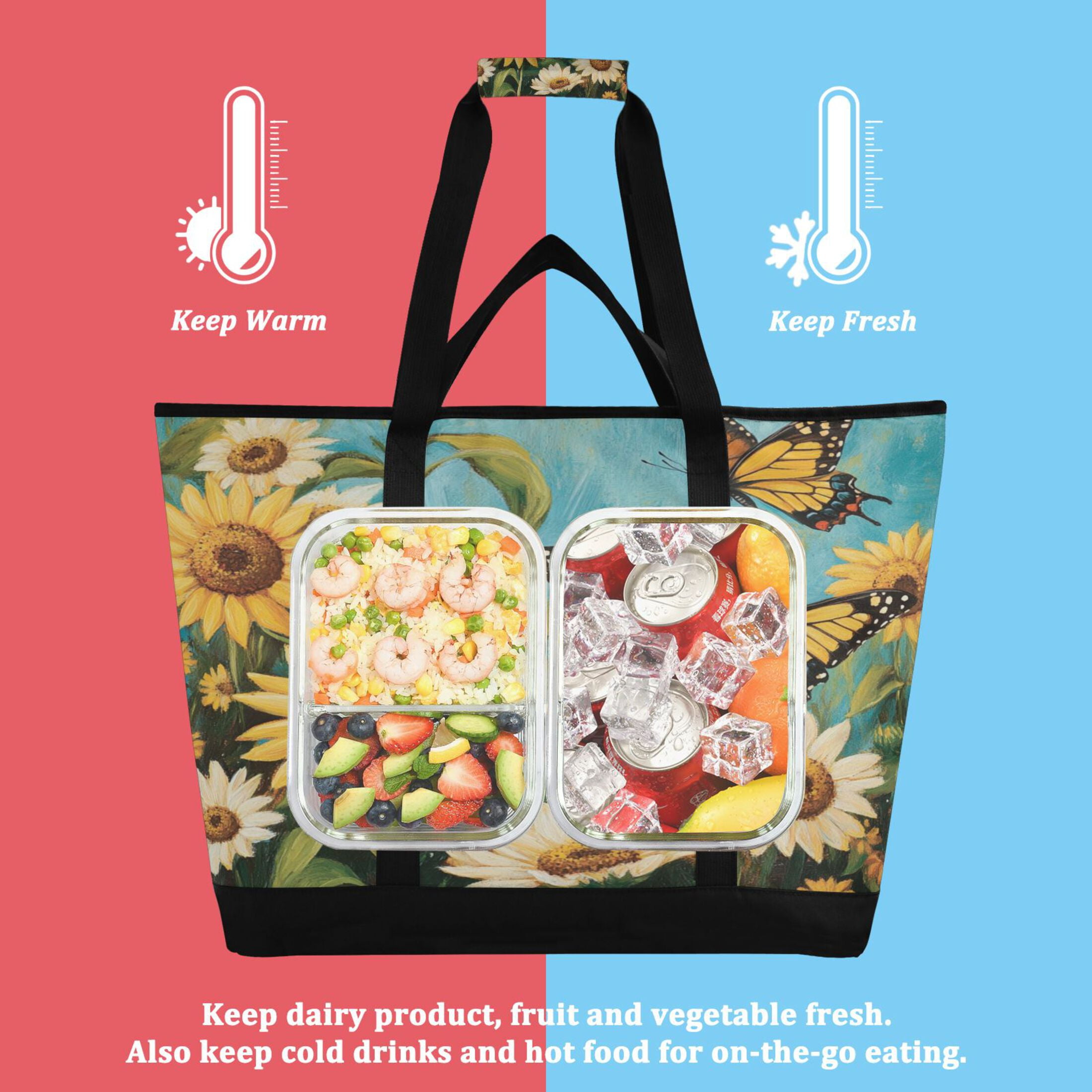 Large Hand-held Ice Pack Picnic Bag Insulation and Refrigeration Suitable for Shopping Picnics and Camping Lovely Big Butterfly