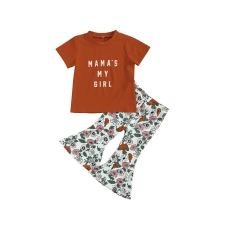 

COUTEXYI Little Girls Outfit Short Sleeve Letter Top Printing Flared Trousers
