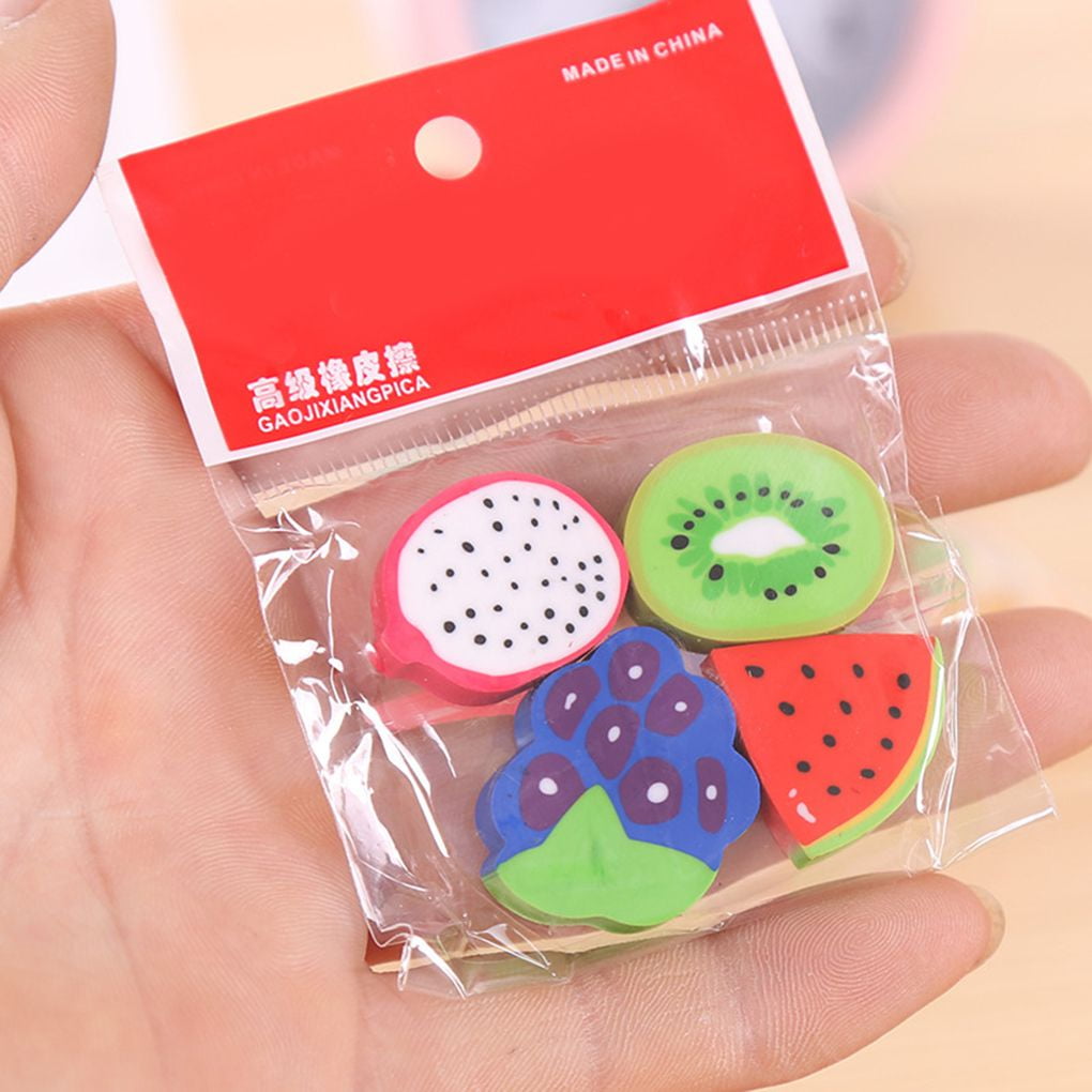 4PCS/Set Cute Fruit Design Eraser Watermelon Orange Erasers Student Gift Office School Supplies