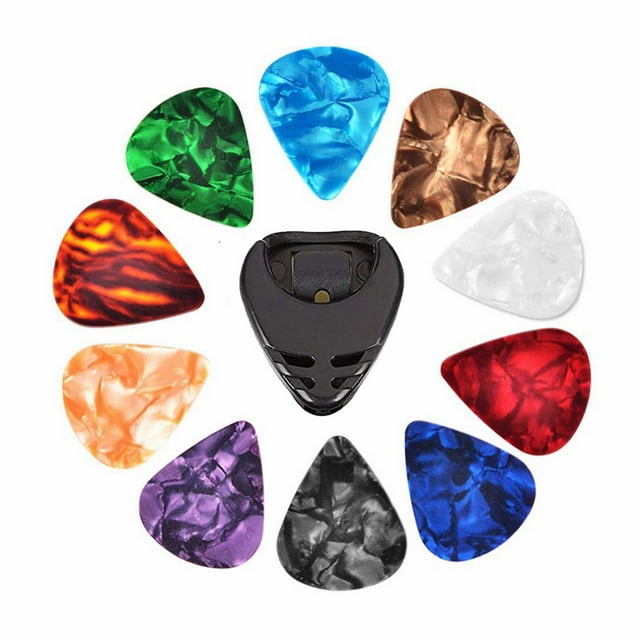 10 Pcs Guitar Picks & Guitar Pick Holder Set para Guitarra Acústica Guitarra Ukulele Stick on Holder