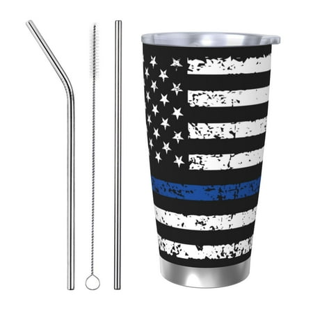 

Gukieu Thin Blue Line Flag Print 20OZ Car Cup Vacuum Stainless Steel Leak-proof Thermos Cup Unisex Suitable for Home Outdoor and Sports-Straw Three-piece Set