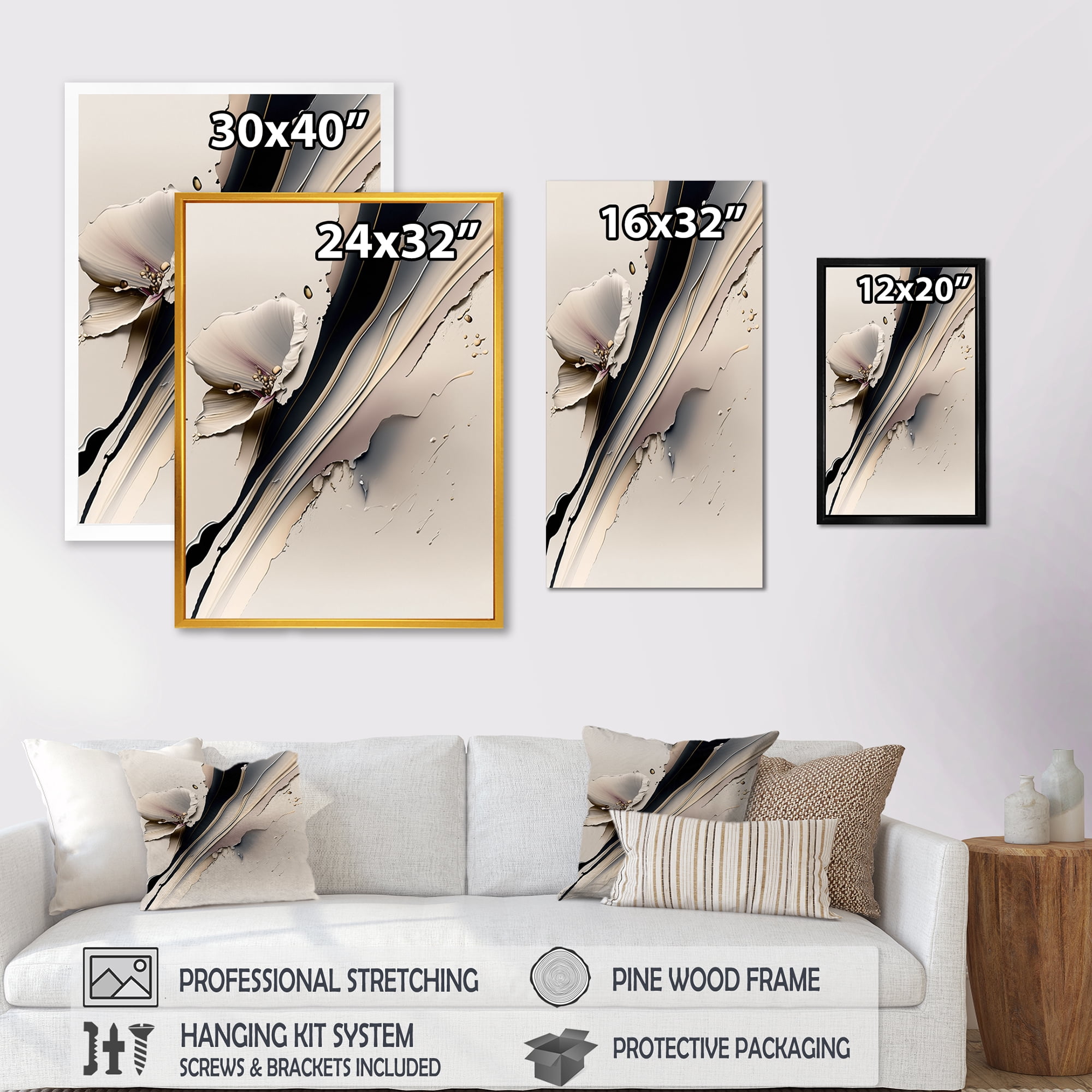 Designart Beige Orchid Flowers Hyperrealistic IV Canvas Wall Art