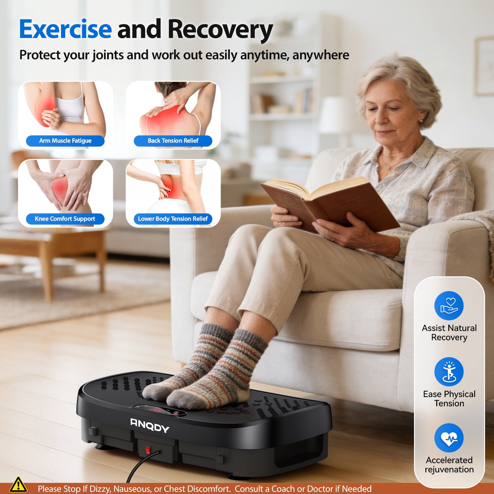Anqdy Vibrating Platform Exercise Machine 120 Speed Levels, 9 Program Modes, Full Body Workout, LCD Display, 450 lb Max Load, Black, 1 Count