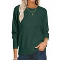 thumbnail image 2 of XPMWRP Women's Solid Color Loose Casual Sweaters Crewneck Basic Long Sleeve Sweater Lightweight Knit Tunic Pullovers with Chest Pocket Green M, 2 of 9