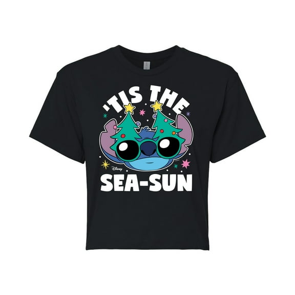Lilo & Stitch - Tis The Sea Sun - Juniors Cropped Cotton Blend T-Shirt