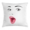 thumbnail image 1 of Lips Throw Pillow Cushion Cover, Funny Art Style Illustration of Pale Color Eyed Woman with Surprised Facial Expression, Decorative Square Accent Pillow Case, 20" X 20", Multicolor, by Ambesonne, 1 of 2