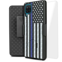 for Samsung Galaxy A12 5G with Temper Glass and Case Heavy Duty Shock Absorption Kickstand Armor Case with Belt Swivel Clip Holster Cover