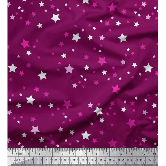 Soimoi Pink Modal Satin Fabric Stars Star Printed Fabric 1 Yard 42 Inch Wide