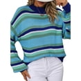 thumbnail image 3 of Sunloudy Chandails Rayés pour Femmes Manches Longues Col Rond Épaules Tombantes Coupe Ample Pull Tricoté, 3 of 9