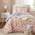 thumbnail image 4 of Regency Heights Twin/Twin-XL Reversible Ruffled Comforter Set, Vintage Botanical Floral Bedding, 2 Piece Soft Textured Plaid Checkered Comforter for All Season, Blush Pink, 4 of 9