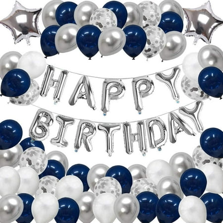 Décorations d'anniversaire Ballons de fête heureux Fournitures de bannière  pour garçons Filles Hommes Enfants Confettis bleu et argent Ensembles de  latex pour 1er, 13e, 16e, 18e, 21e, 30e, 40e, 50e 