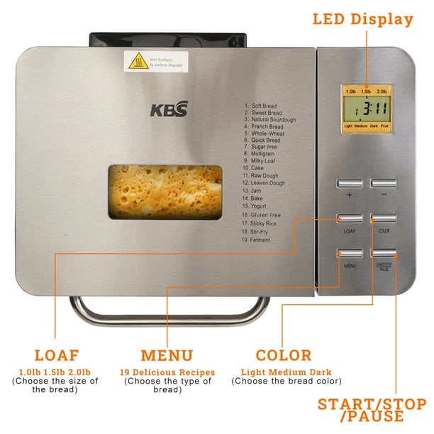 Breadmaker KBS MBF-010 2024 17-1 Programmable Bread Maker Machine 2LB, w/ Touch Panel