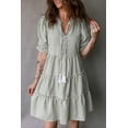 thumbnail image 6 of Women's Green Stripe Tasseled Tie Neck Ruffled Dress – Ideal for Casual Summer Outings, XL, 6 of 6