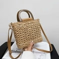 thumbnail image 2 of Women Straw Woven Tote Handmade Purse Casual Bags Top Handle Satchel Drawstring Khaki, 2 of 7