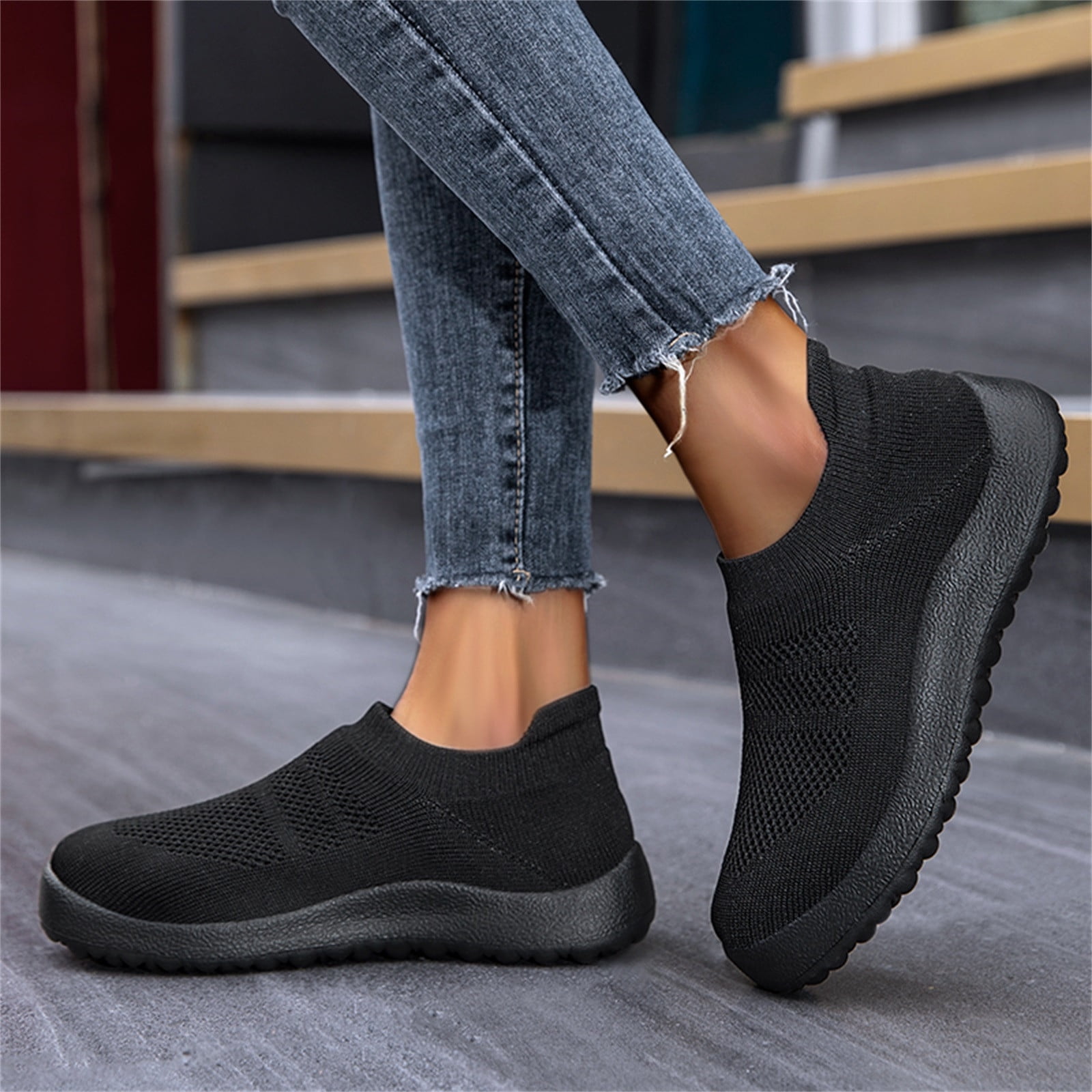 Vedolay Platform Sneakers for Men Mens Casual Sneakers Slip On Breathable  Walking Shoes for Ladies,Black 10.5