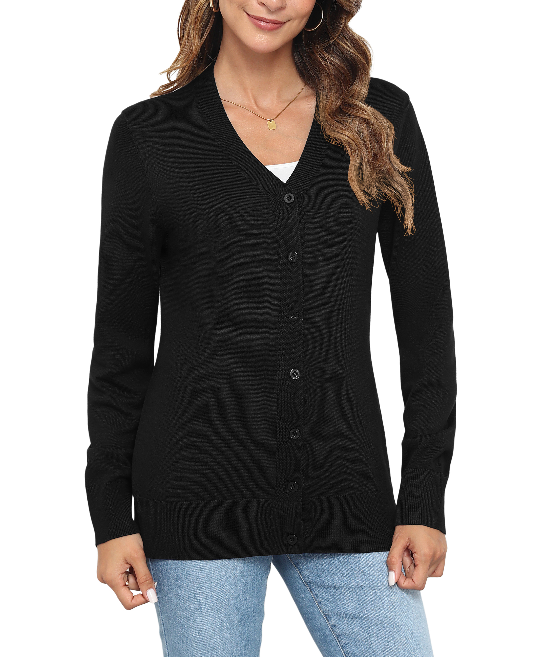 UVPLove Women's Basic Knit Cardigan, Black photo 7
