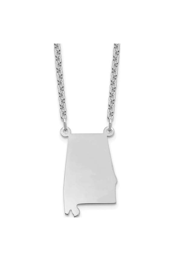 Sterling Silver Silver/Rhodium-Plated Alabama State Necklace Made In United States xna706ss-al