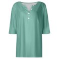 thumbnail image 4 of GigrtiJin Women's Half Sleeve T Shirts Button down Round Neck Casual Tops Summer Comfy Loose Solid Color Blouse, 4 of 5
