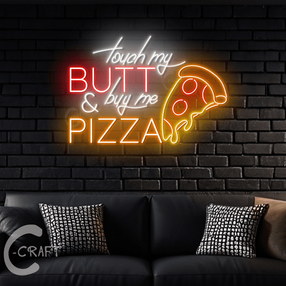 C-CRAFT Funny Pizza Led Light Neon Sign 25 inches for Pizza Restaurant Wall Art Decoration
